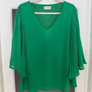 Bright Green Women's Top with Flowy Sheer Sleeves